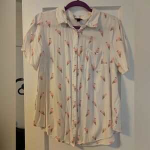 Torrid size 0 (XL) button down flamingo-cone shirt